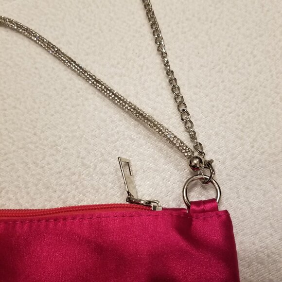 Shoulder Bag & Crossbody Removable Strap Pink Fuchsia Satin Purse Bejewelled NWT - Picture 9 of 14